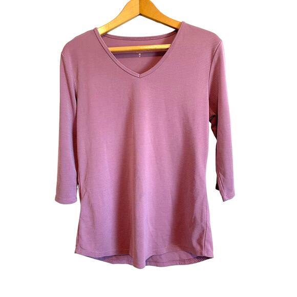 Seg'ments purple 3/4 sleeve top solid pastel texured casual Size Medium - Picture 1 of 6